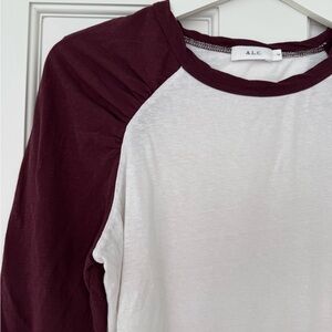 A.L.C. Maroon and White Raglan Sleeve Top